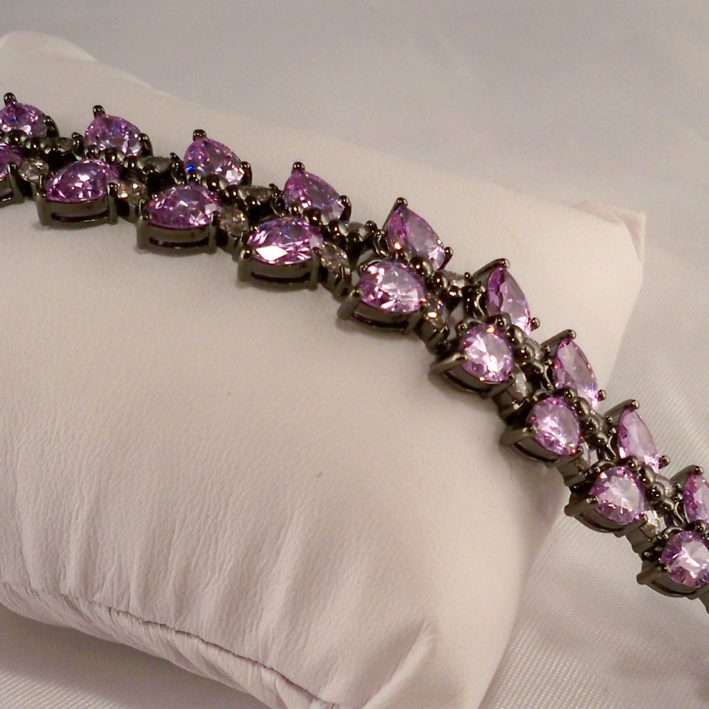 New Purple, *Lite Pink Cubic Zirconias Dark Silver Designer Bracelet